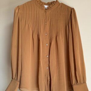 Calvin Klein | Ruffle Collar, Camel-Colored Women Blouse